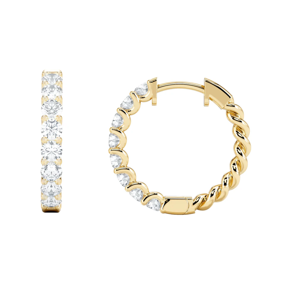 Braided 1.00ct Round Cut Lab Diamond Hoop Earrings in 9K Yellow Gold