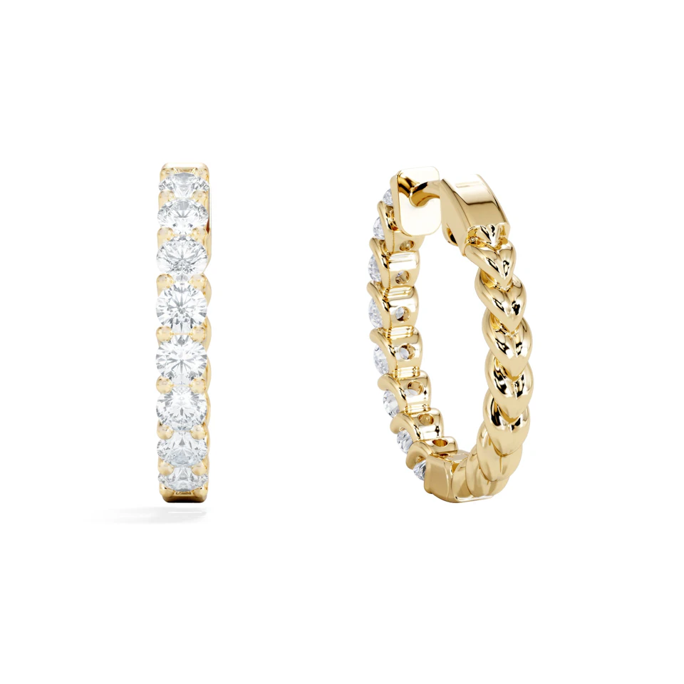 Braided 1.00ct Round Cut Lab Diamond Hoop Earrings in 9K Yellow Gold
