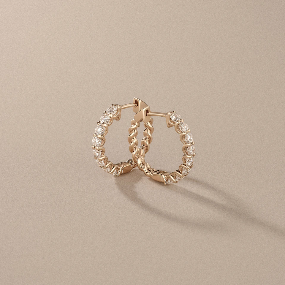 Braided 1.00ct Round Cut Lab Diamond Hoop Earrings in 9K Yellow Gold
