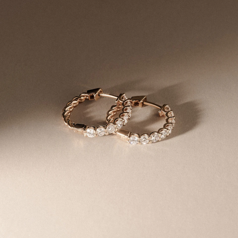 Braided 1.00ct Round Cut Lab Diamond Hoop Earrings in 9K Yellow Gold