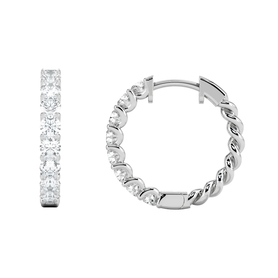Braided 1.00ct Round Cut Lab Diamond Hoop Earrings in 9K White Gold