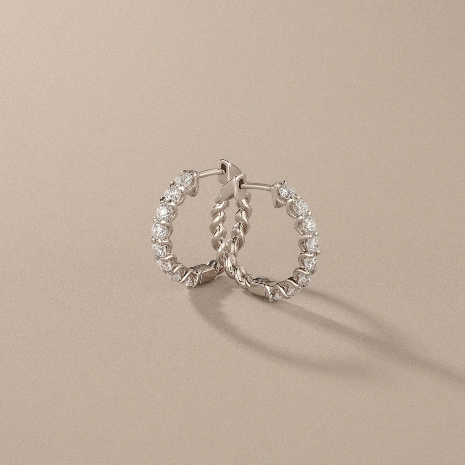 Braided 1.00ct Round Cut Lab Diamond Hoop Earrings in 9K White Gold