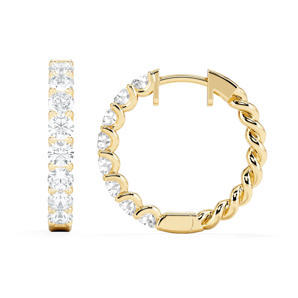 Braided 2.00ct Round Cut Lab Diamond Hoop Earrings in 9K Yellow Gold
