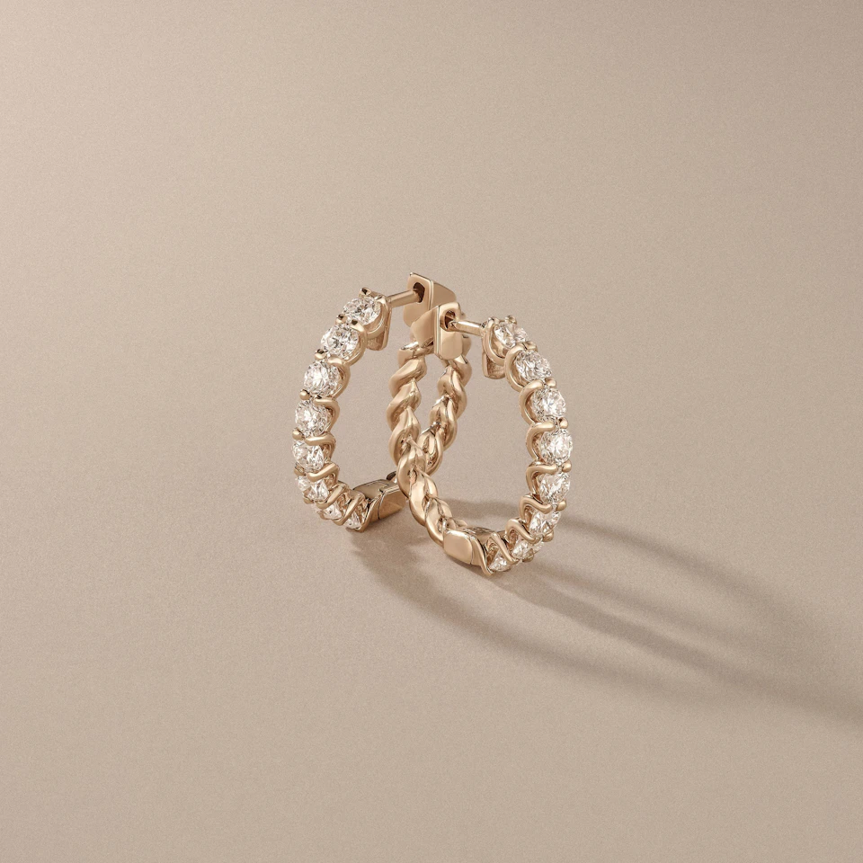 Braided 2.00ct Round Cut Lab Diamond Hoop Earrings in 9K Yellow Gold