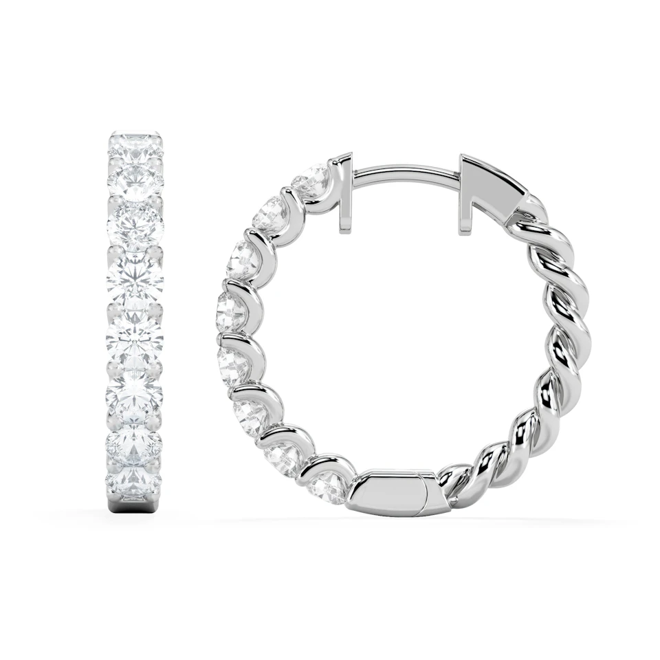 Braided 2.00ct Round Cut Lab Diamond Hoop Earrings in 9K White Gold