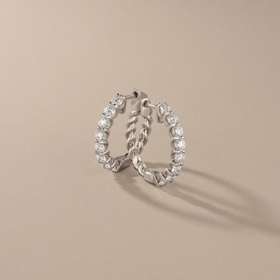 Braided 2.00ct Round Cut Lab Diamond Hoop Earrings in 9K White Gold