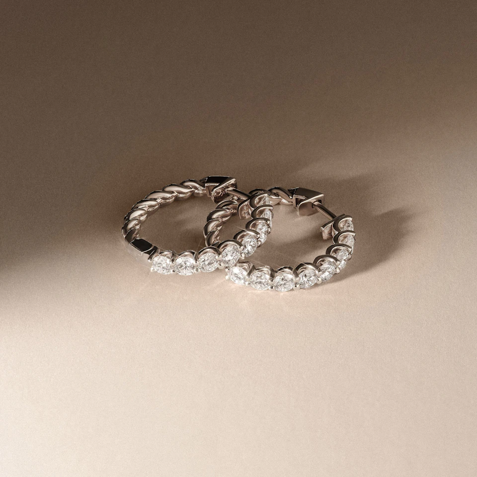 Braided 2.00ct Round Cut Lab Diamond Hoop Earrings in 9K White Gold