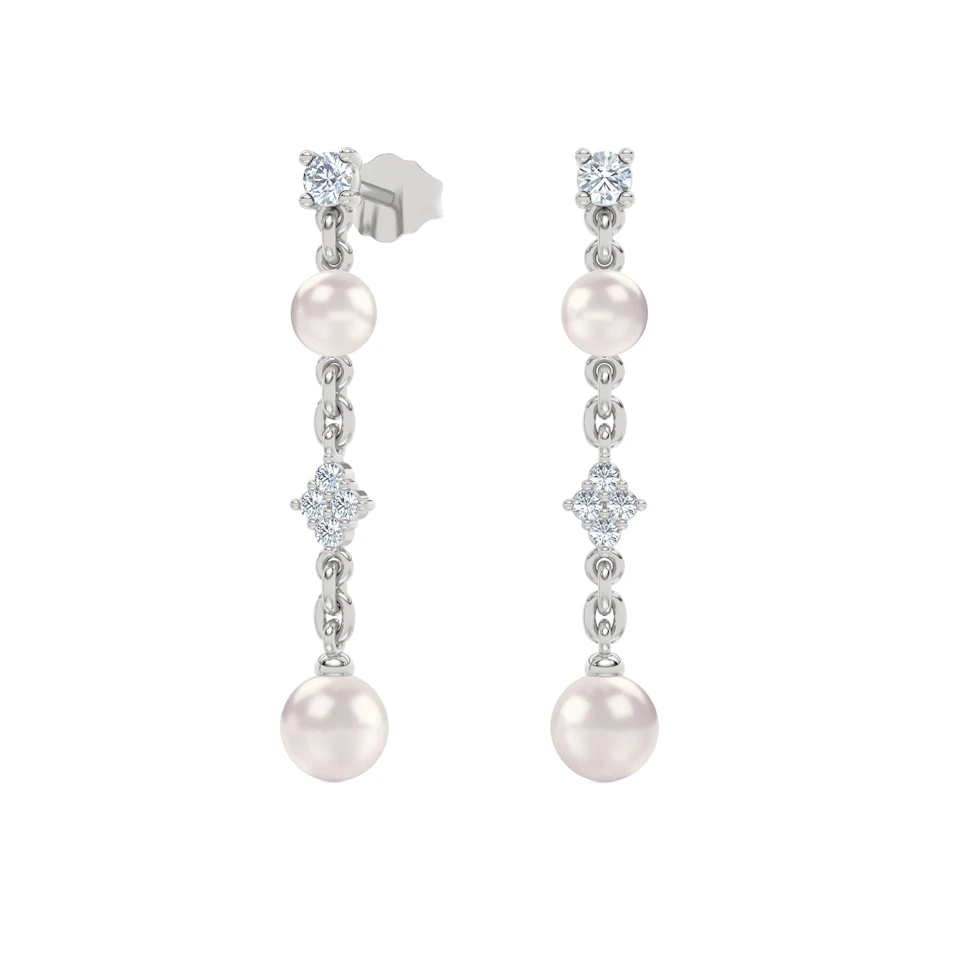 Eden 2.70ct Round Pearl and Lab Diamond Drop Earrings in Sterling Silver
