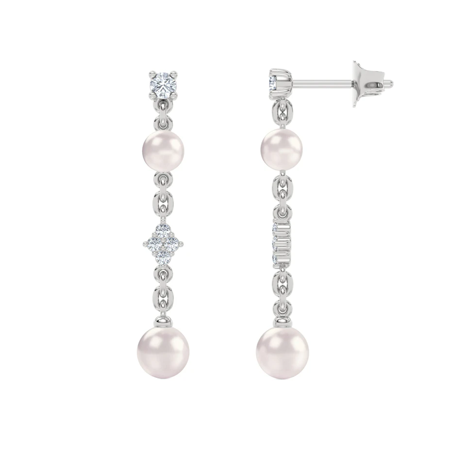Eden 2.70ct Round Pearl and Lab Diamond Drop Earrings in Sterling Silver
