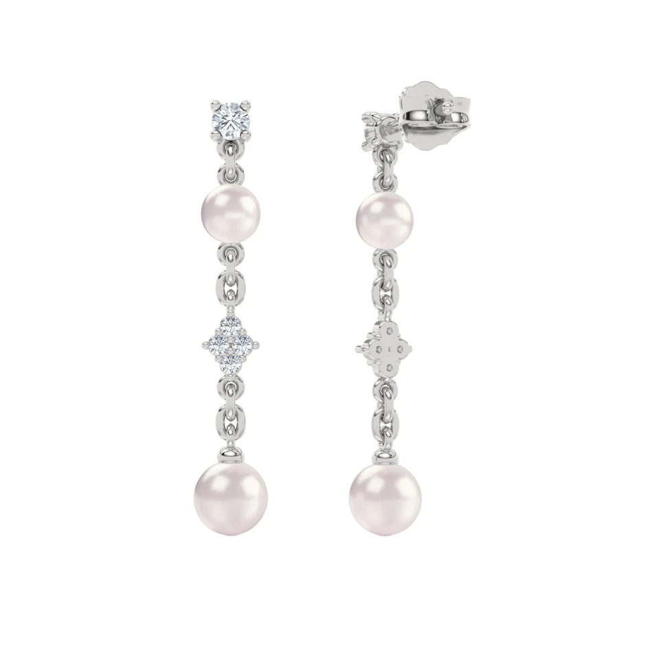 Eden 2.70ct Round Pearl and Lab Diamond Drop Earrings in Sterling Silver
