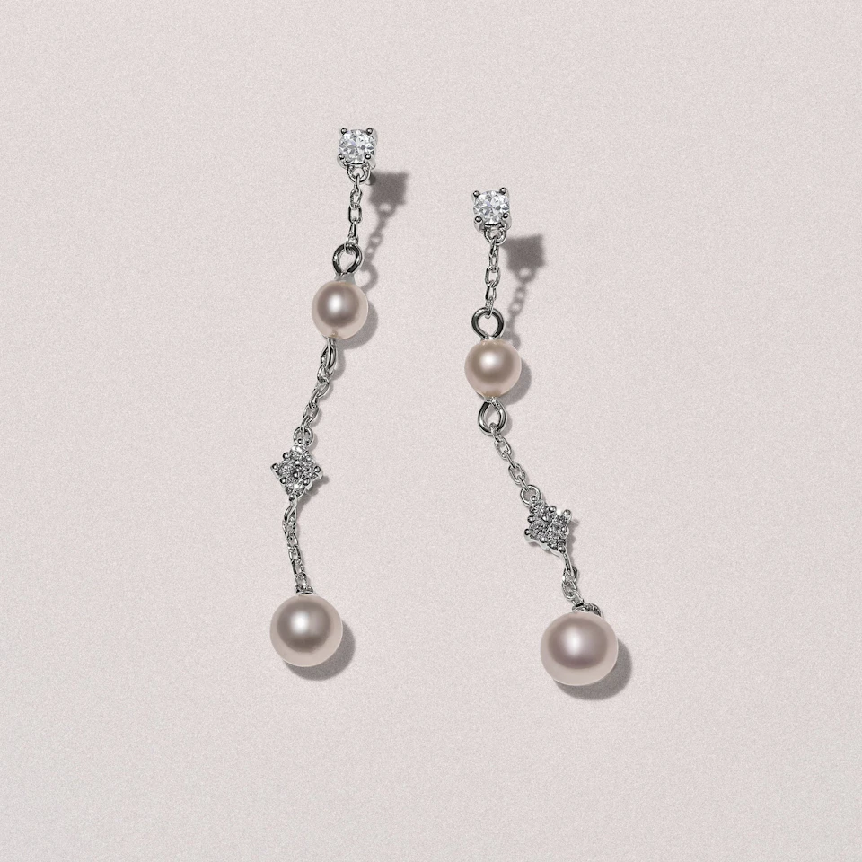 Eden 2.70ct Round Pearl and Lab Diamond Drop Earrings in Sterling Silver