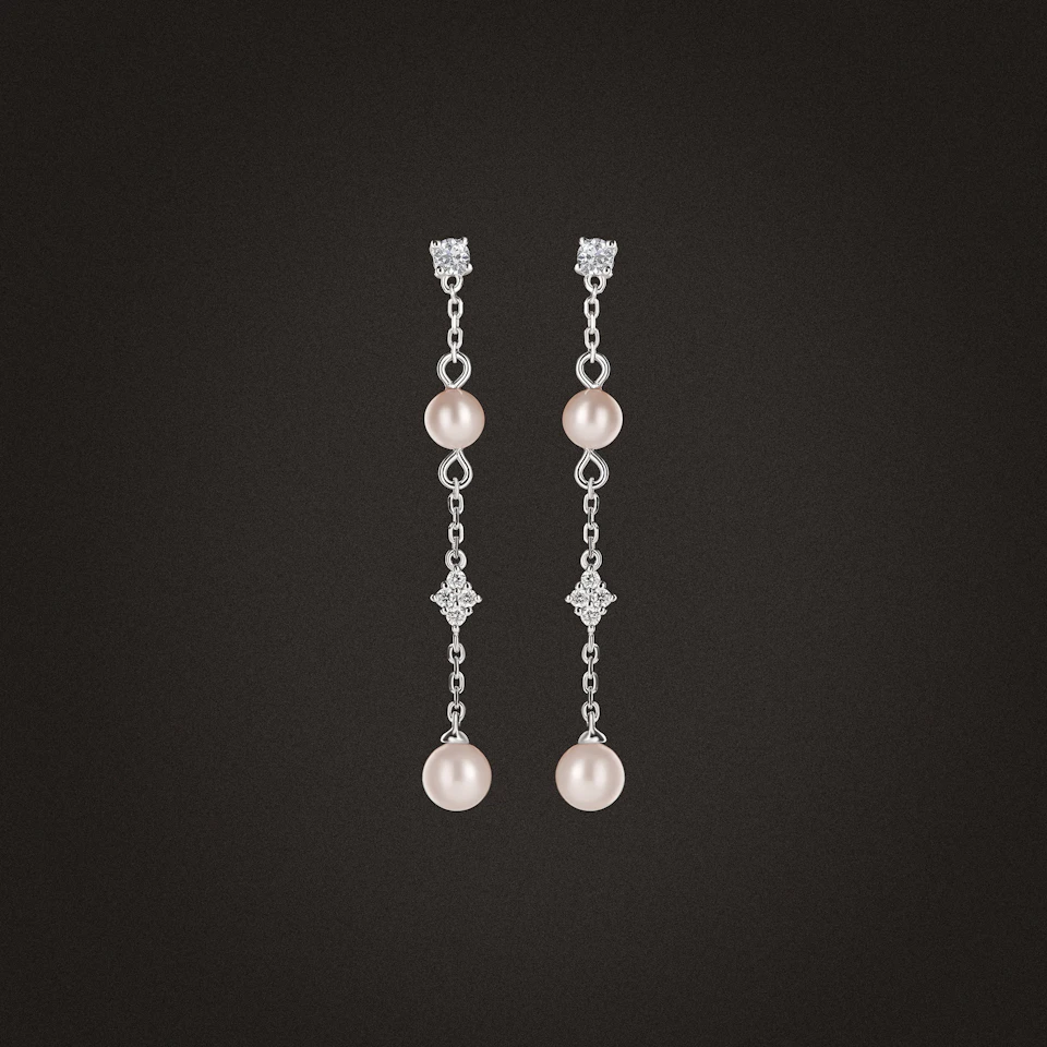 Eden 2.70ct Round Pearl and Lab Diamond Drop Earrings in Sterling Silver