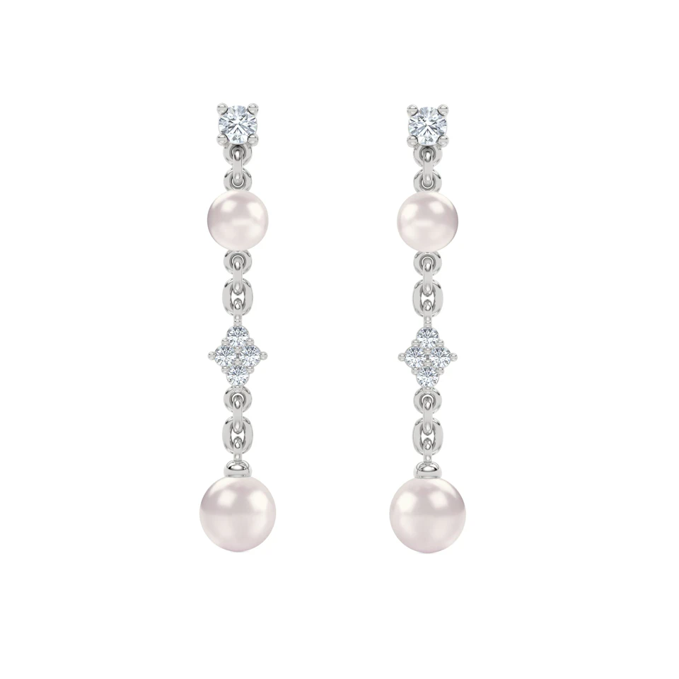 Eden 2.70ct Round Pearl and Lab Diamond Drop Earrings in Sterling Silver