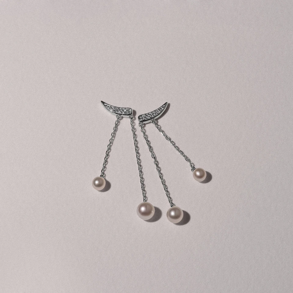 Eden 2.70ct Round Pearl and Lab Diamond Drop Earrings in Sterling Silver