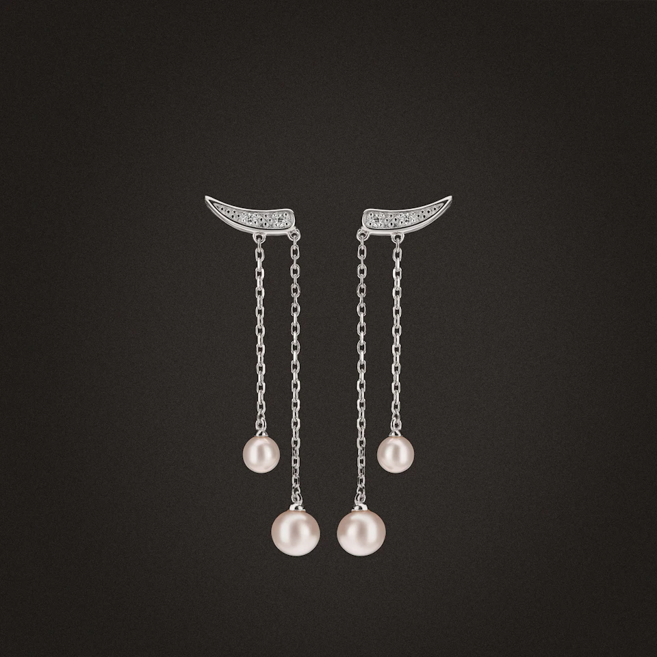 Eden 2.70ct Round Pearl and Lab Diamond Drop Earrings in Sterling Silver