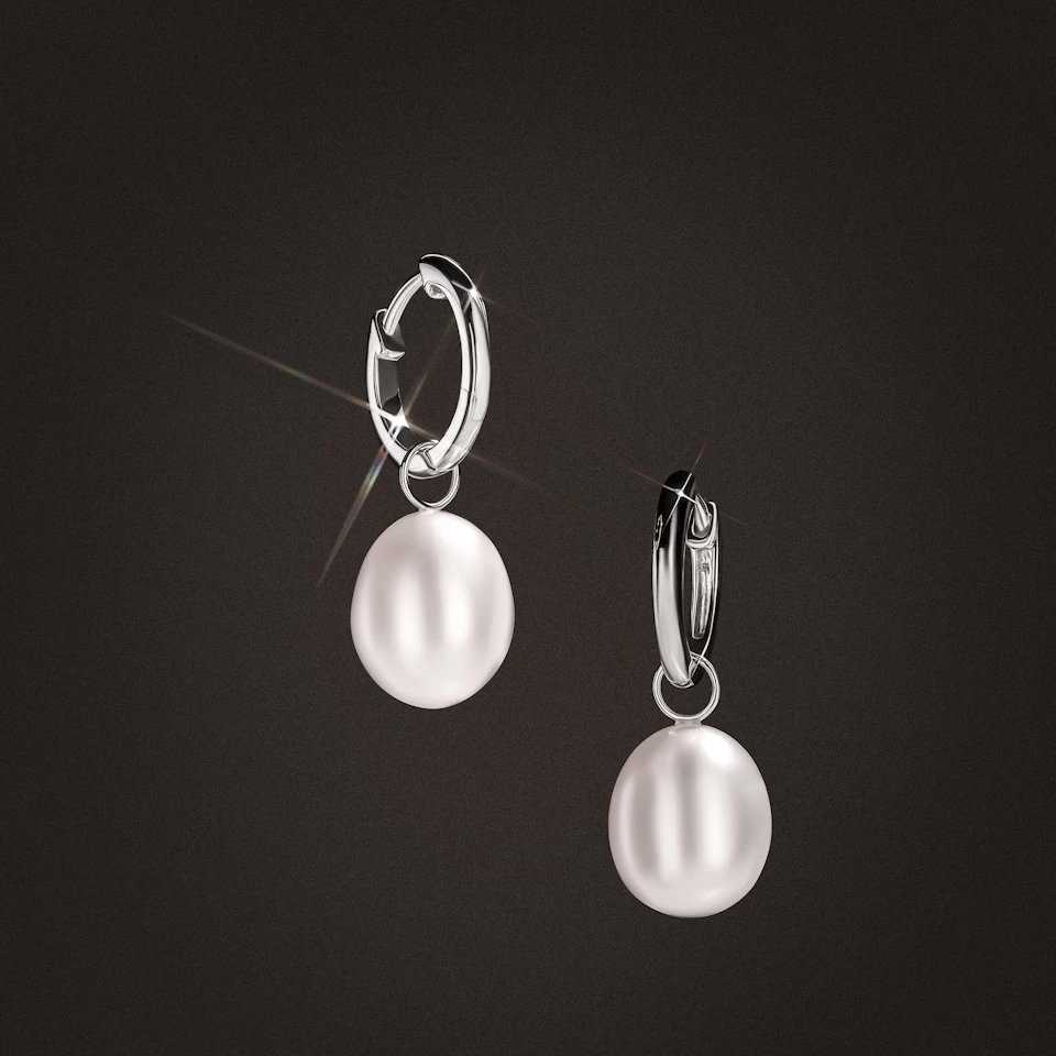 Eden 21.00ct Oval Pearl Huggie Earrings in Sterling Silver