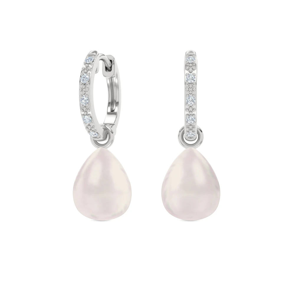 Eden 20.00ct Oval Pearl and Lab Diamond Huggie Drop Earrings in Sterling Silver