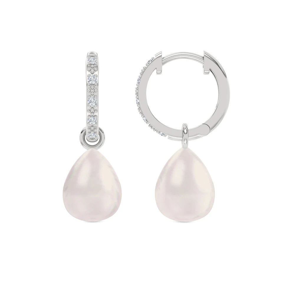 Eden 20.00ct Oval Pearl and Lab Diamond Huggie Drop Earrings in Sterling Silver