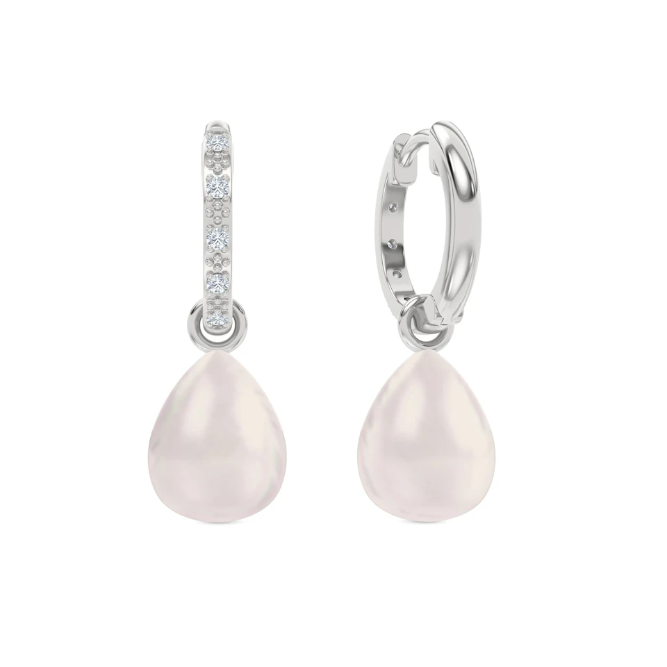 Eden 20.00ct Oval Pearl and Lab Diamond Huggie Drop Earrings in Sterling Silver