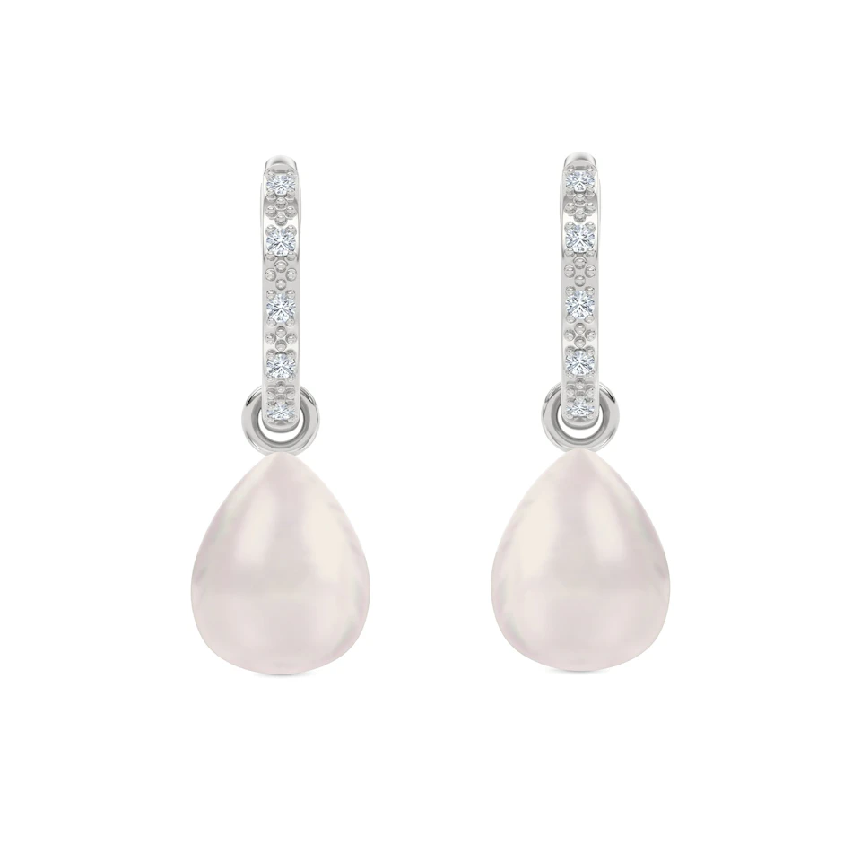 Eden 20.00ct Oval Pearl and Lab Diamond Huggie Drop Earrings in Sterling Silver