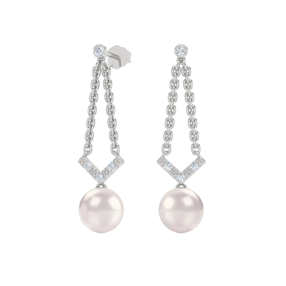 Eden 7.75ct Round Pearl and Lab Diamond Drop Earrings in Sterling Silver