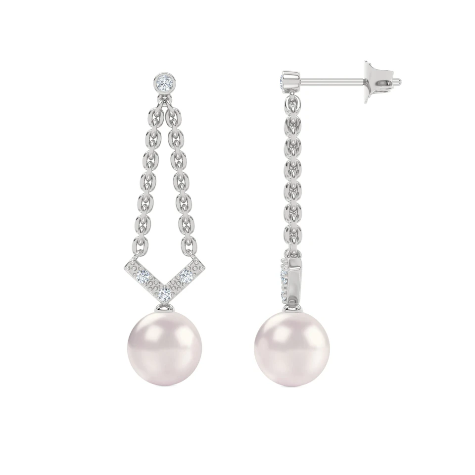 Eden 7.75ct Round Pearl and Lab Diamond Drop Earrings in Sterling Silver