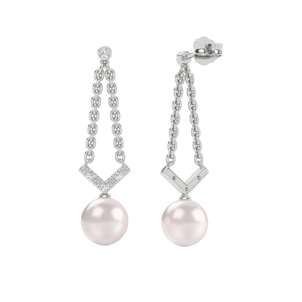 Eden 7.75ct Round Pearl and Lab Diamond Drop Earrings in Sterling Silver