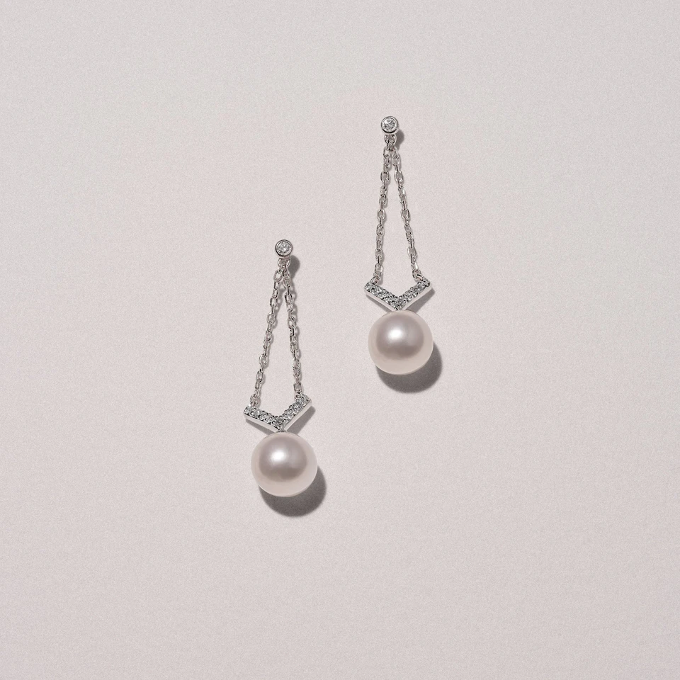Eden 7.75ct Round Pearl and Lab Diamond Drop Earrings in Sterling Silver