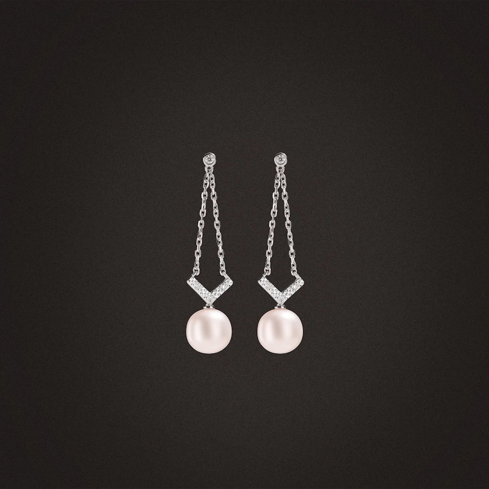 Eden 7.75ct Round Pearl and Lab Diamond Drop Earrings in Sterling Silver