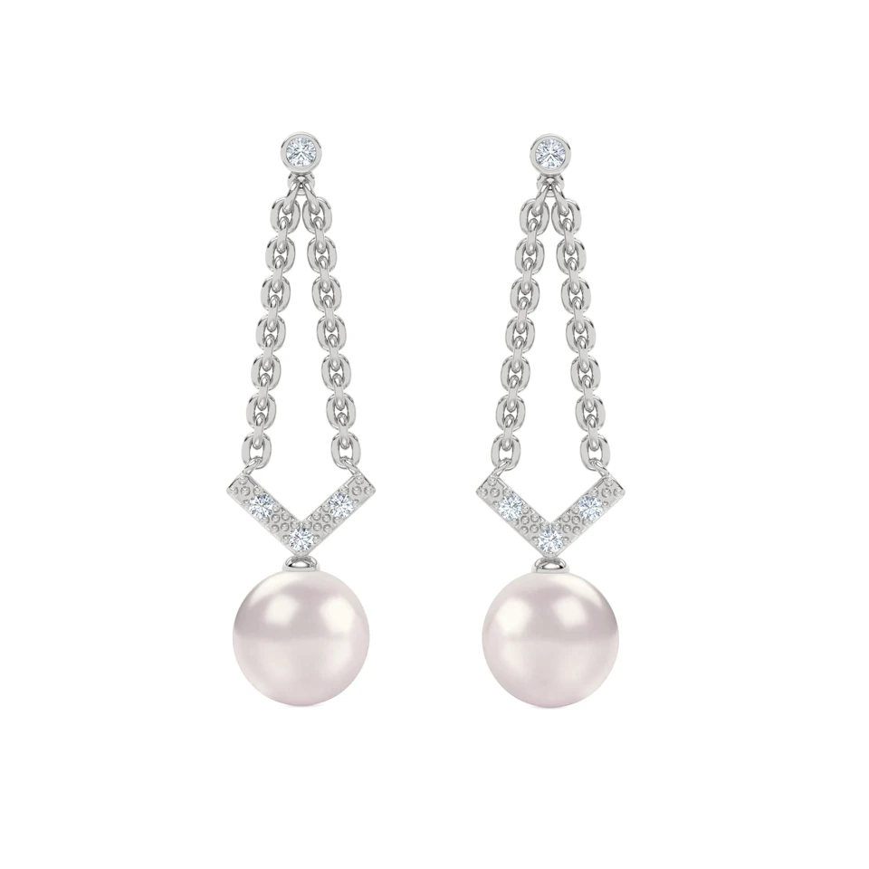 Eden 7.75ct Round Pearl and Lab Diamond Drop Earrings in Sterling Silver