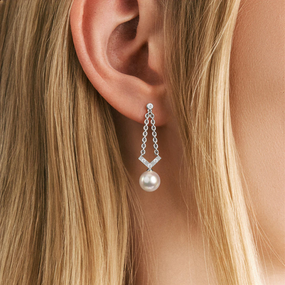 Eden 7.75ct Round Pearl and Lab Diamond Drop Earrings in Sterling Silver