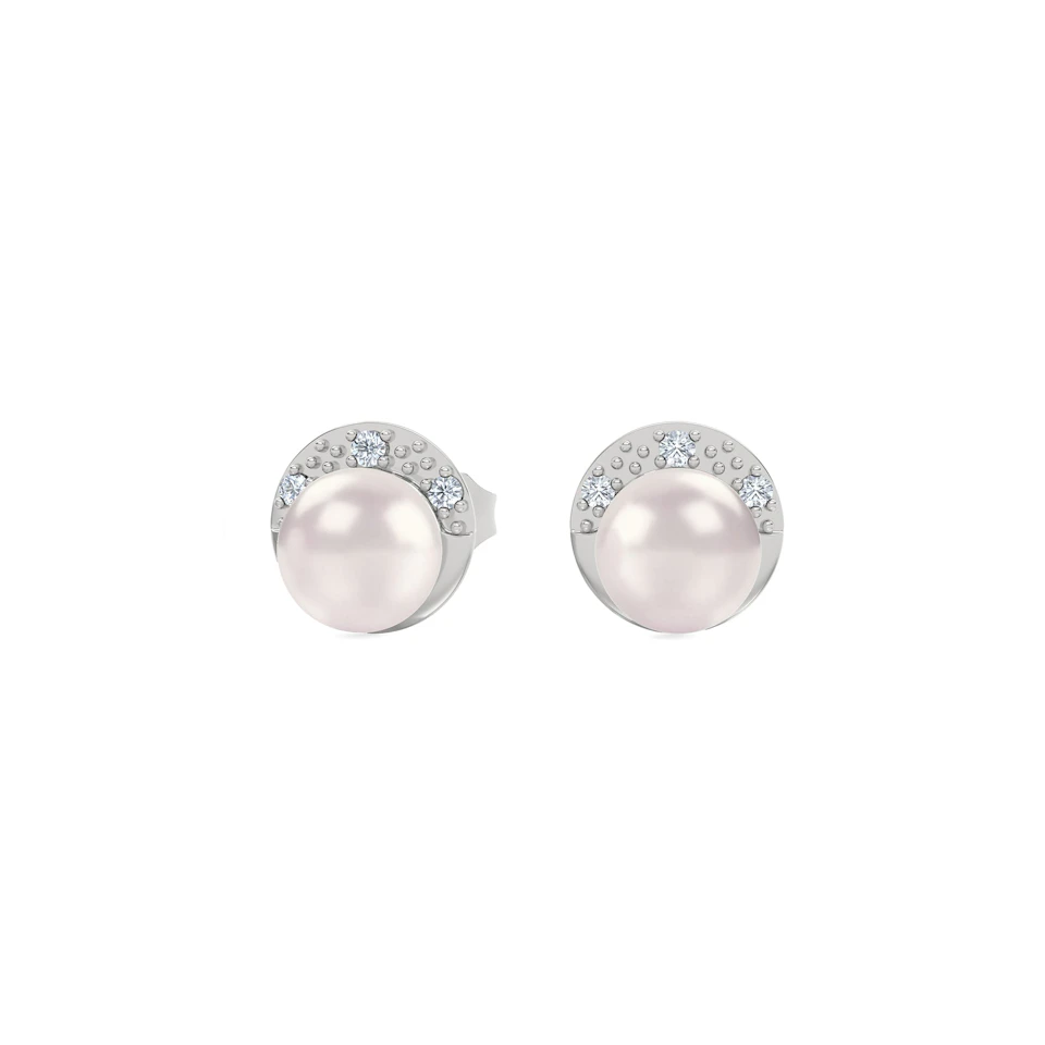 Eden 4.15ct Round Pearl and Lab Diamond Stud Earrings in Sterling Silver