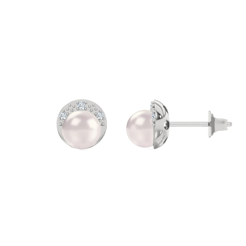 Eden 4.15ct Round Pearl and Lab Diamond Stud Earrings in Sterling Silver