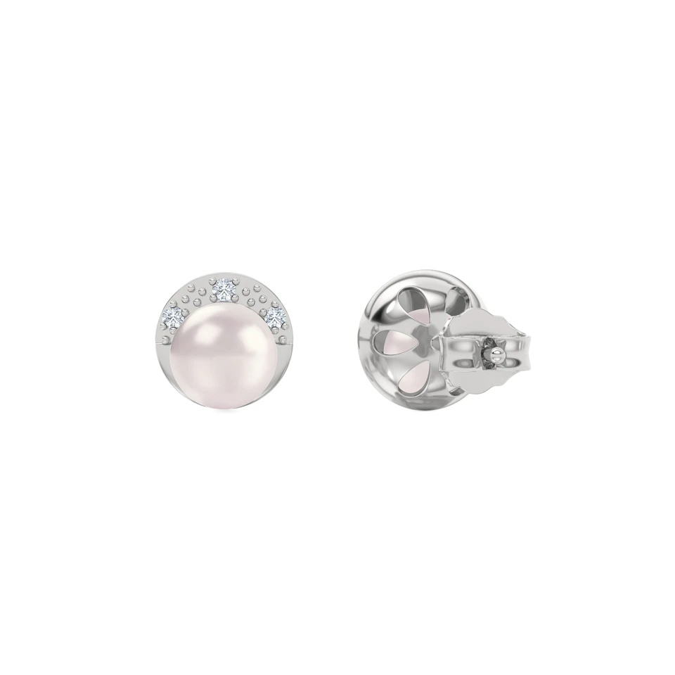 Eden 4.15ct Round Pearl and Lab Diamond Stud Earrings in Sterling Silver