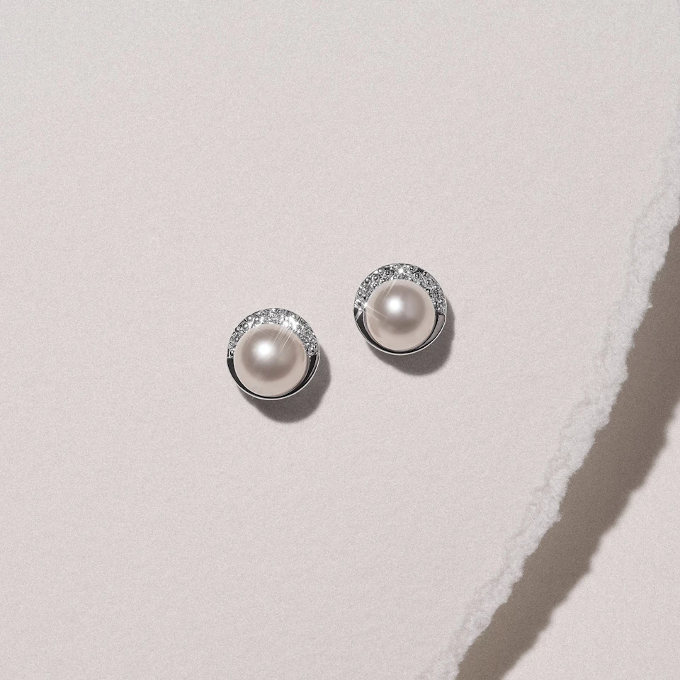 Eden 4.15ct Round Pearl and Lab Diamond Stud Earrings in Sterling Silver