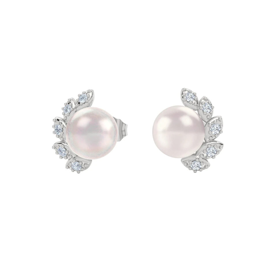 Eden 6.35ct Round Pearl and Lab Diamond Stud Earrings in Sterling Silver