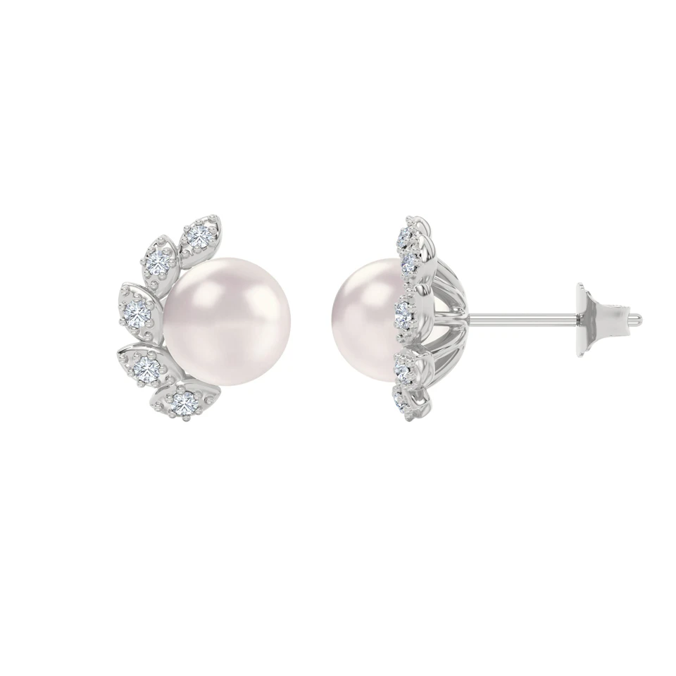 Eden 6.35ct Round Pearl and Lab Diamond Stud Earrings in Sterling Silver