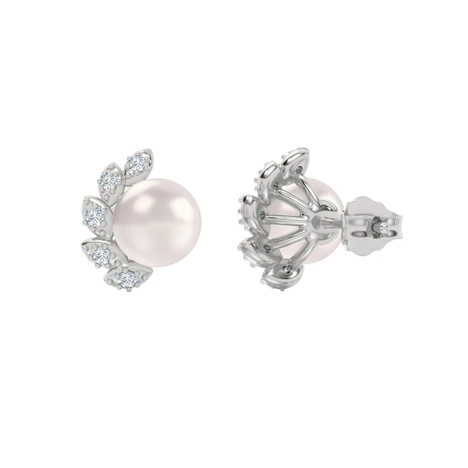 Eden 6.35ct Round Pearl and Lab Diamond Stud Earrings in Sterling Silver
