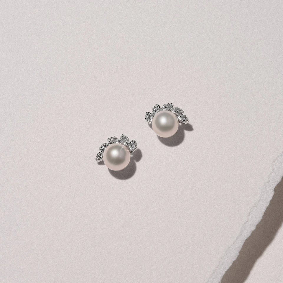 Eden 6.35ct Round Pearl and Lab Diamond Stud Earrings in Sterling Silver