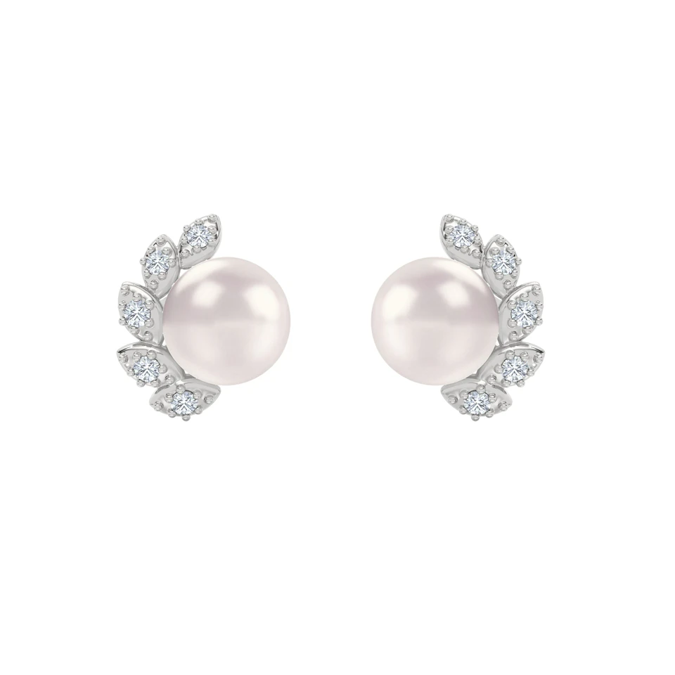 Eden 6.35ct Round Pearl and Lab Diamond Stud Earrings in Sterling Silver