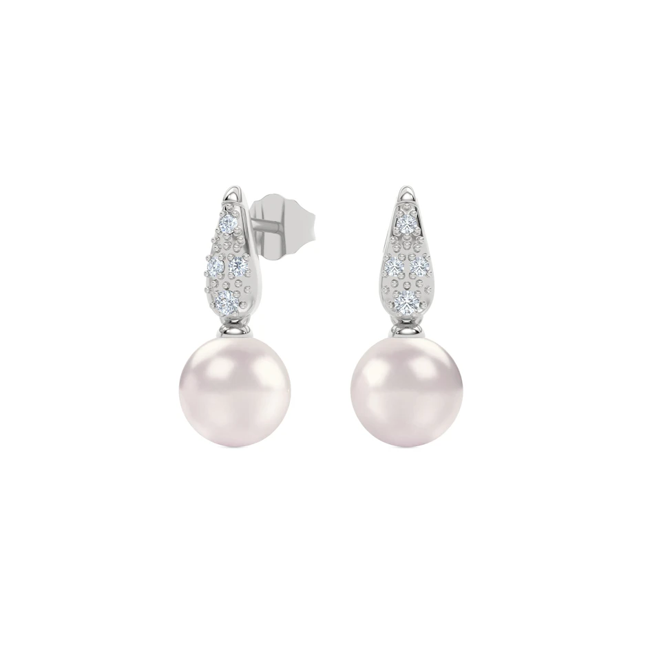 Eden 5.70ct Round Pearl and Lab Diamond Stud Earrings in Sterling Silver