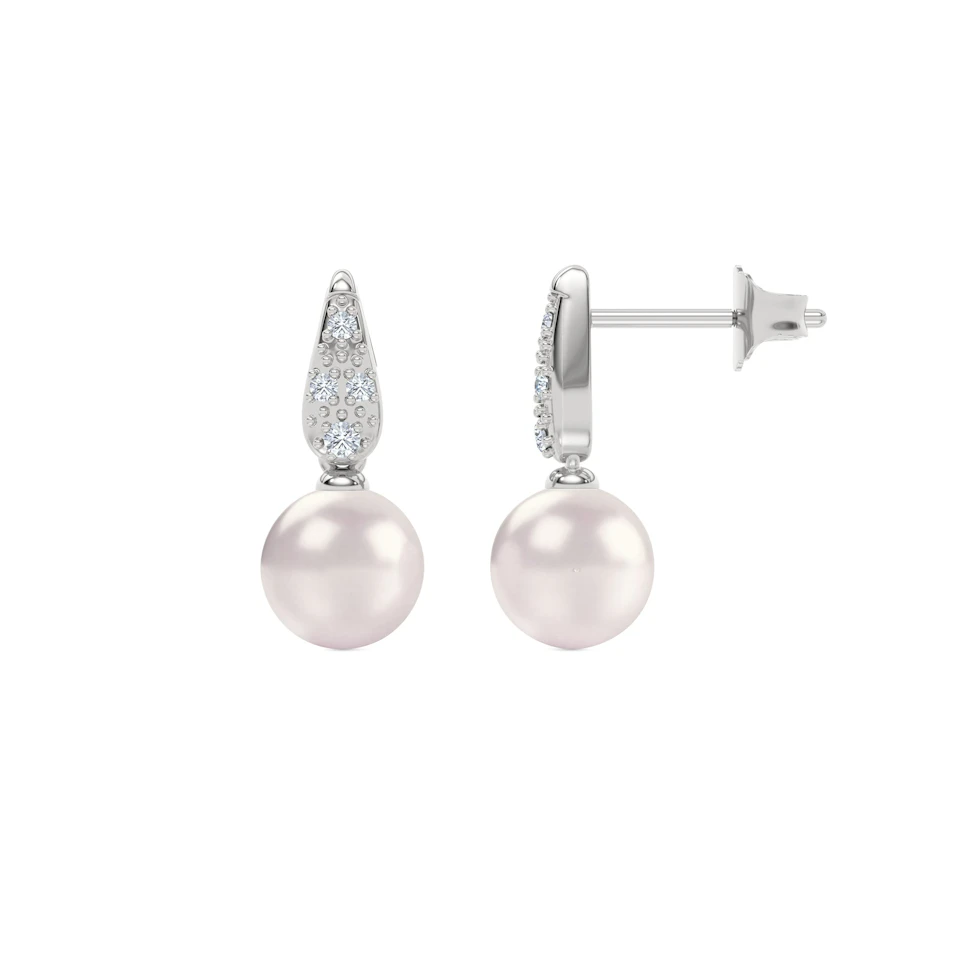 Eden 5.70ct Round Pearl and Lab Diamond Stud Earrings in Sterling Silver