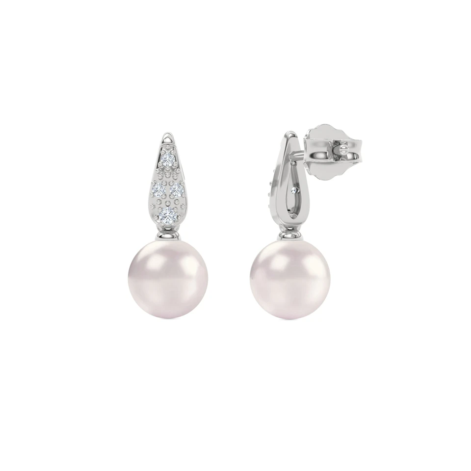Eden 5.70ct Round Pearl and Lab Diamond Stud Earrings in Sterling Silver