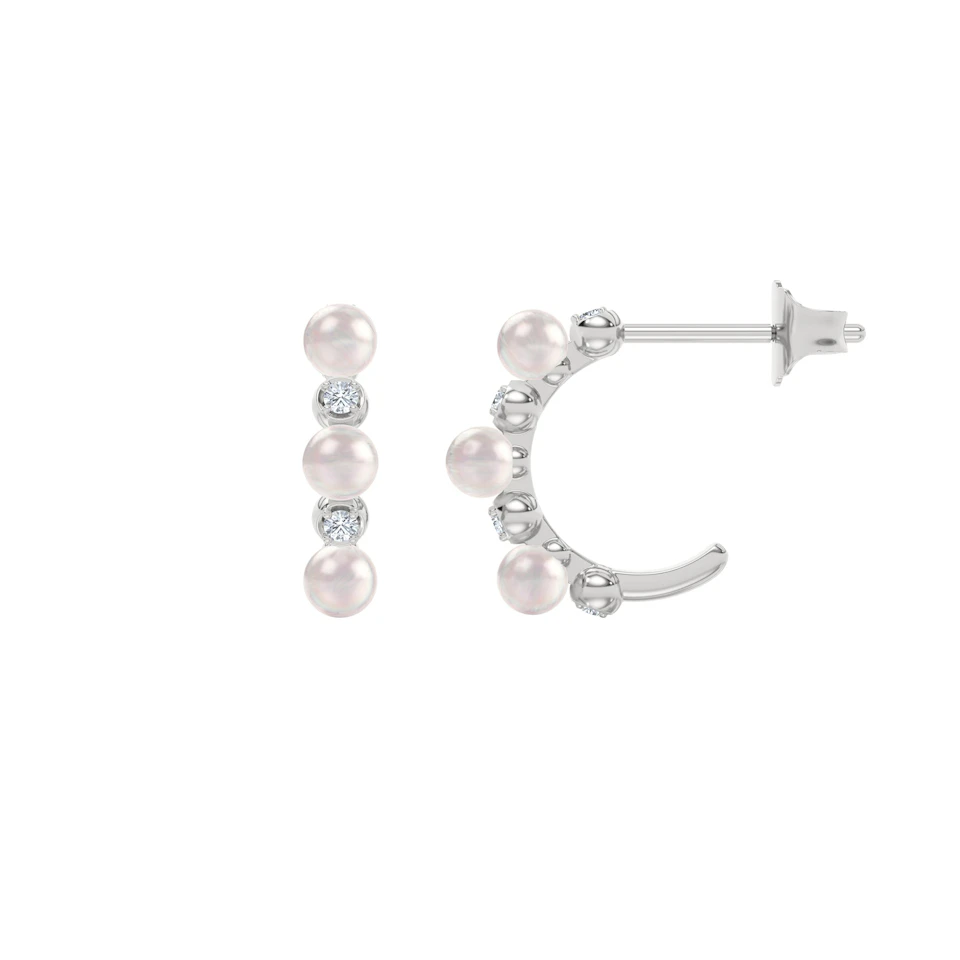 Eden 1.30ct Round Pearl and Lab Diamond Huggie Earrings in Sterling Silver.