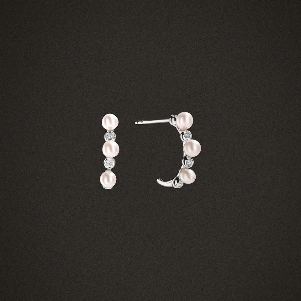 Eden 1.30ct Round Pearl and Lab Diamond Huggie Earrings in Sterling Silver.