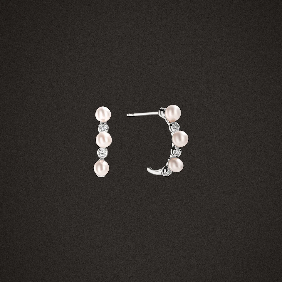 Eden 1.30ct Round Pearl and Lab Diamond Huggie Earrings in Sterling Silver.