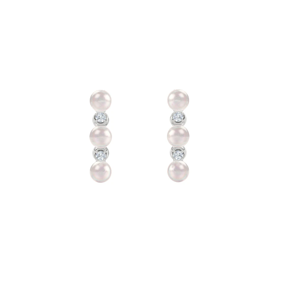 Eden 1.30ct Round Pearl and Lab Diamond Huggie Earrings in Sterling Silver.