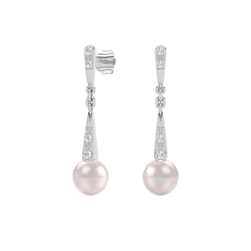 Eden 3.90ct Round Pearl and Lab Diamond Drop Earrings in Sterling Silver.