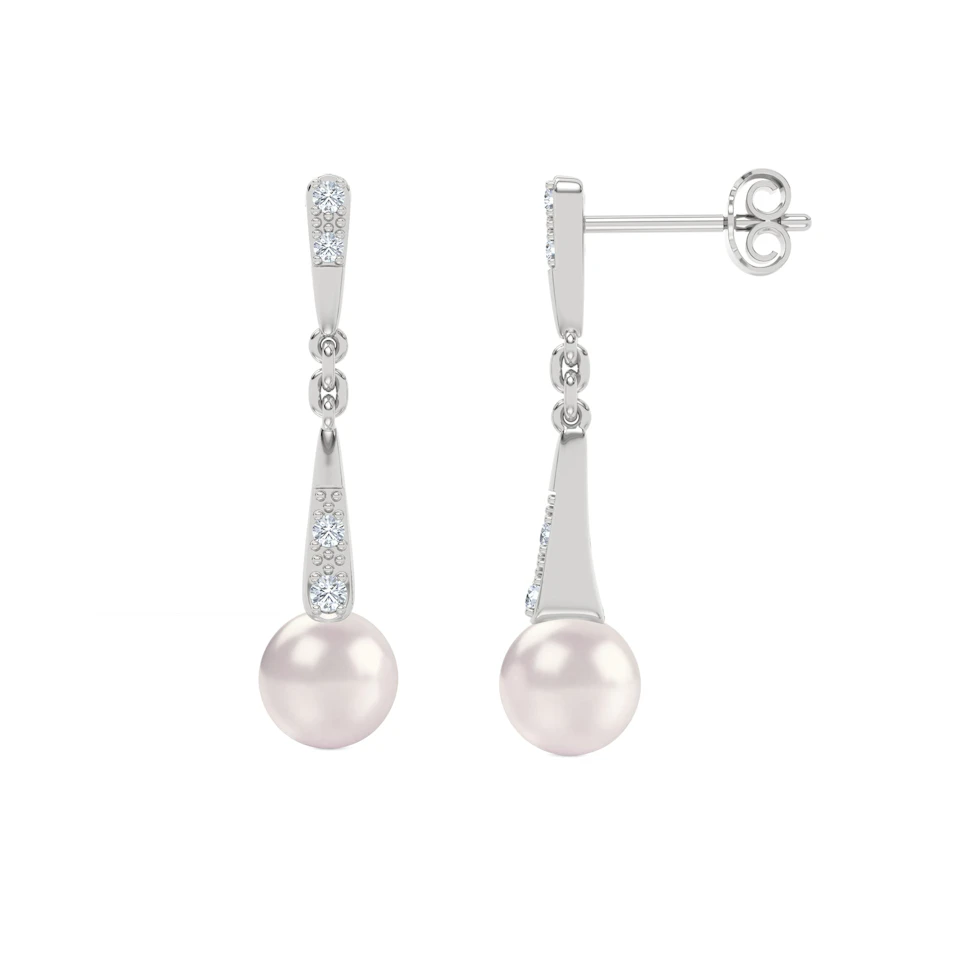 Eden 3.90ct Round Pearl and Lab Diamond Drop Earrings in Sterling Silver.