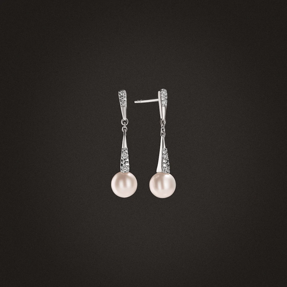 Eden 3.90ct Round Pearl and Lab Diamond Drop Earrings in Sterling Silver.